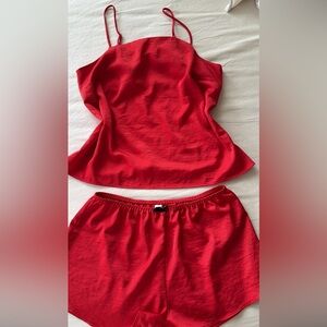Auden Red Silky Camisole and Shorts Pajama Set